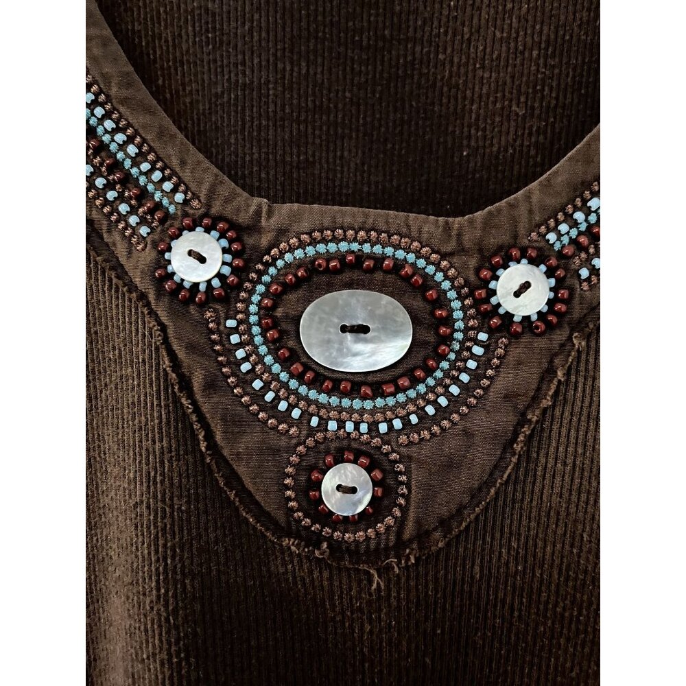 Vintage Energie Women's Boho Y2K Brown Ribbed Tank Top W/ Beaded Embellishment M - Picture 8 of 9